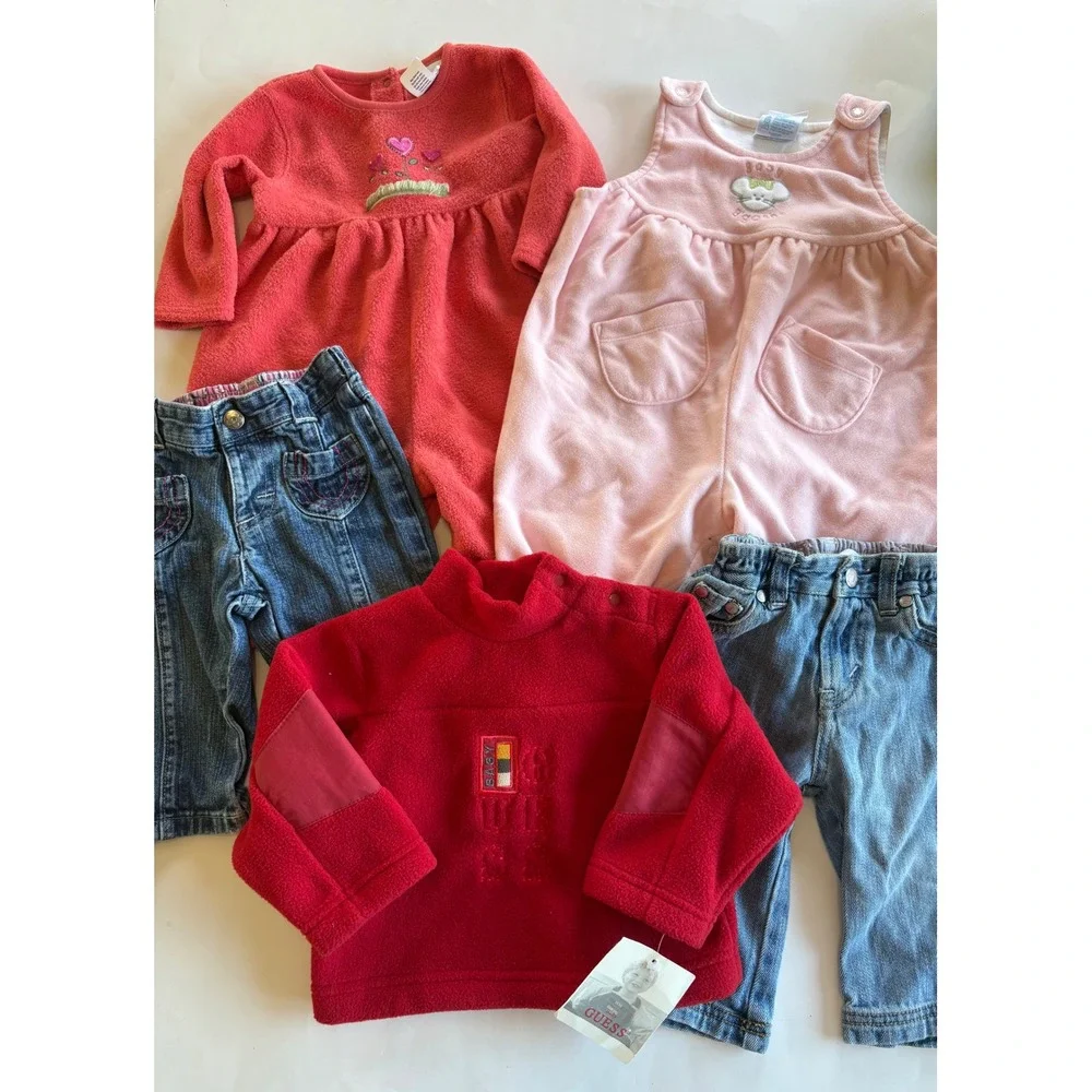 Baby Girl Clothes Lot 6-9M Guess NWT Carter's Levis 517 Fleece Romper Jeans 5pc